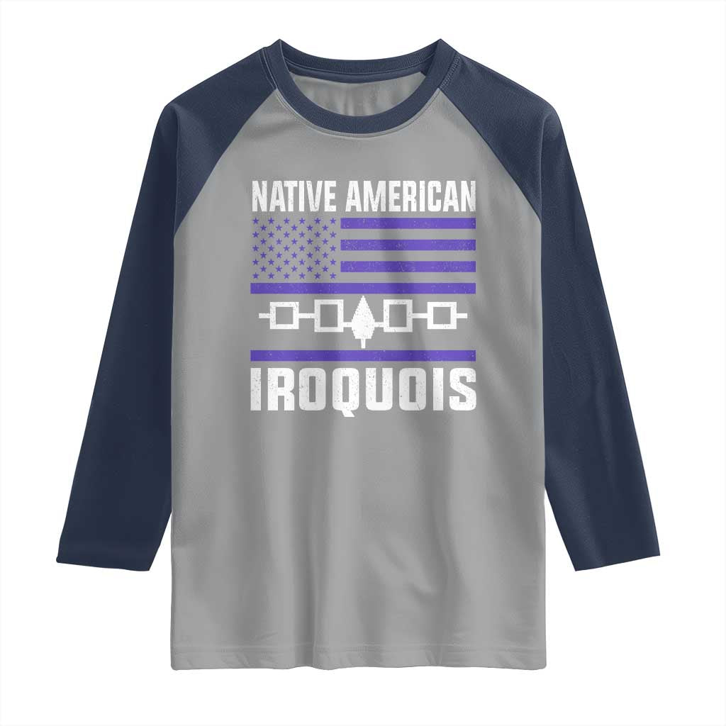 Native American Iroquois Raglan Shirt Haudenosaunee Nation Vintage USA Flag - Wonder Print Shop