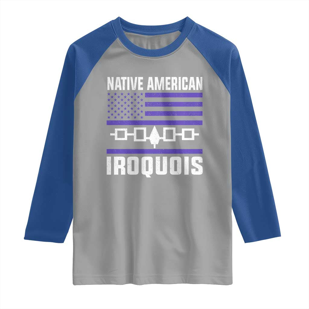 Native American Iroquois Raglan Shirt Haudenosaunee Nation Vintage USA Flag - Wonder Print Shop