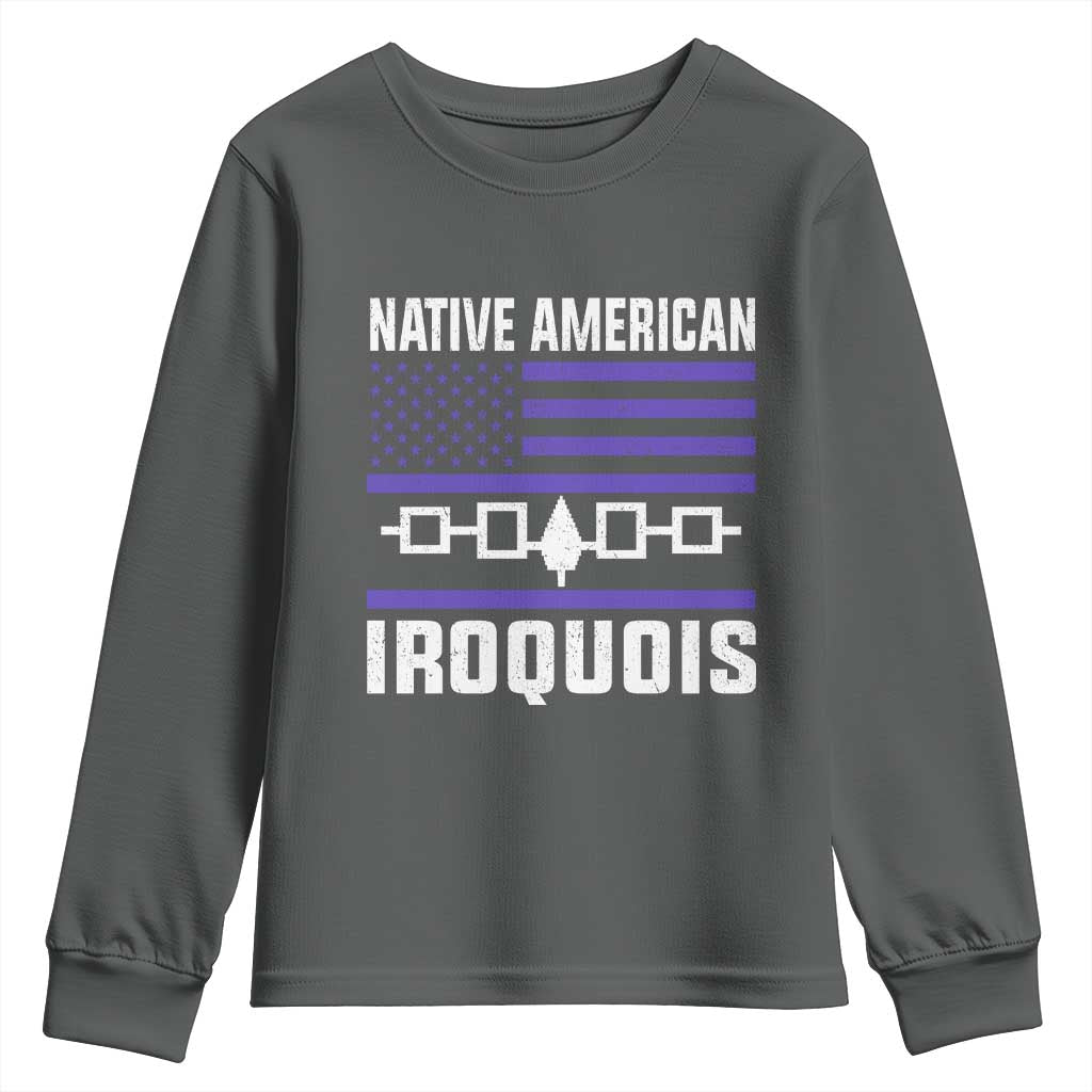 Native American Iroquois Youth Sweatshirt Haudenosaunee Nation Vintage USA Flag - Wonder Print Shop