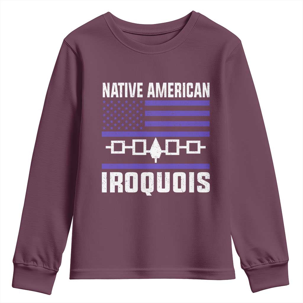Native American Iroquois Youth Sweatshirt Haudenosaunee Nation Vintage USA Flag - Wonder Print Shop