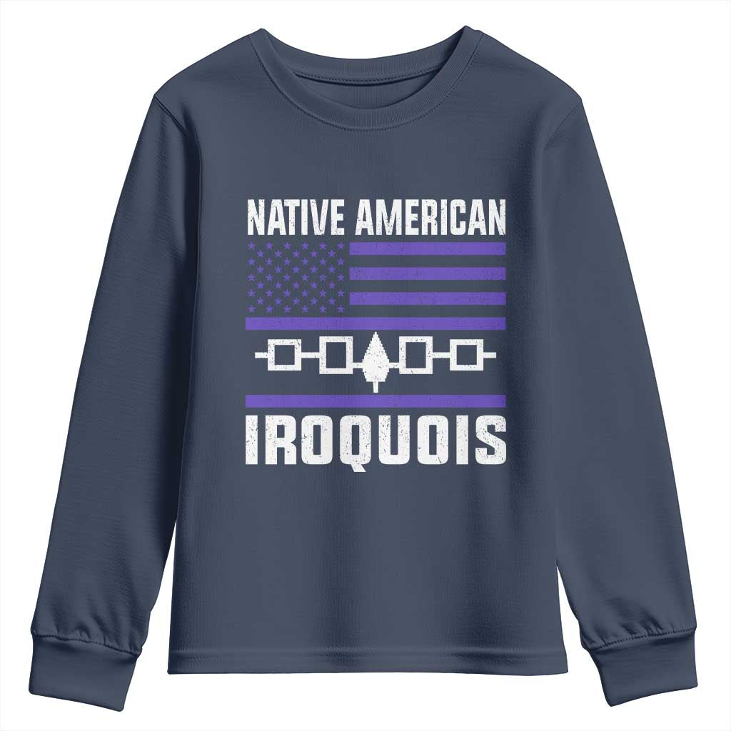 Native American Iroquois Youth Sweatshirt Haudenosaunee Nation Vintage USA Flag - Wonder Print Shop