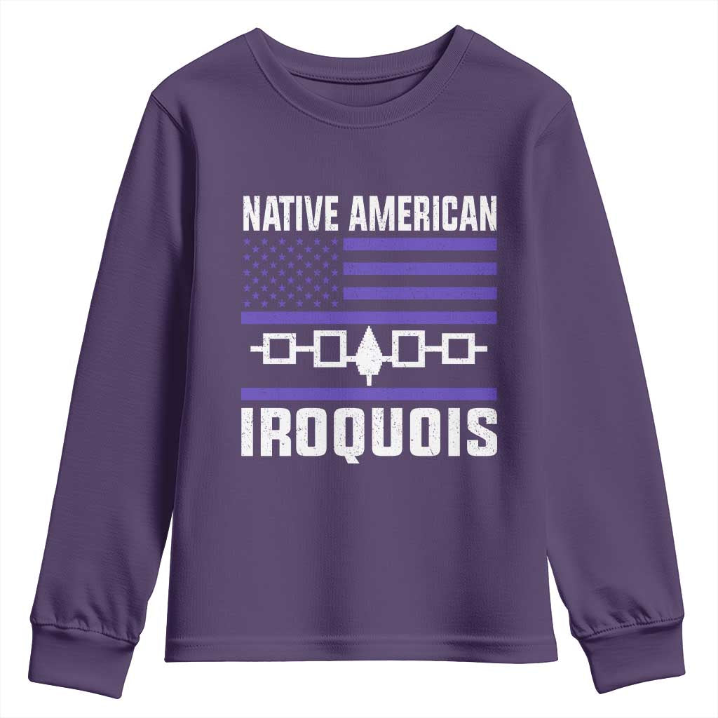 Native American Iroquois Youth Sweatshirt Haudenosaunee Nation Vintage USA Flag - Wonder Print Shop