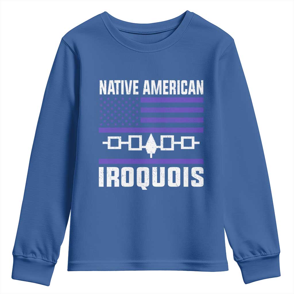 Native American Iroquois Youth Sweatshirt Haudenosaunee Nation Vintage USA Flag - Wonder Print Shop