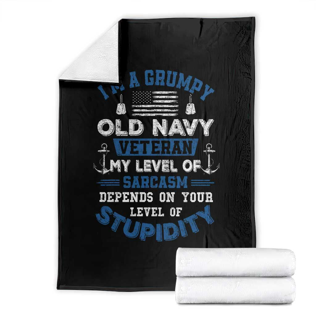 I Am A Grumpy Old Navy Veteran My Level Of Sarcasm Depends On Your Level Of Stupidity Throw Blanket - Wonder Print Shop