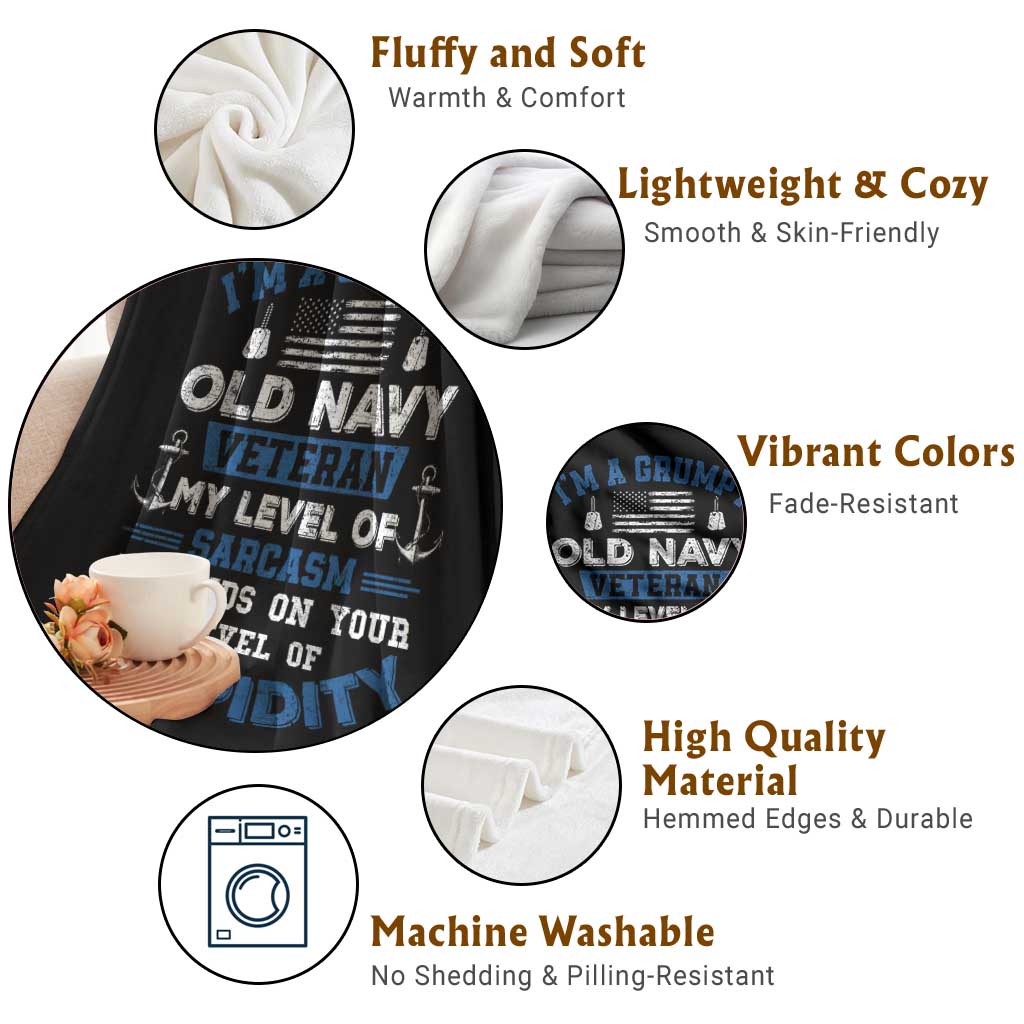 I Am A Grumpy Old Navy Veteran My Level Of Sarcasm Depends On Your Level Of Stupidity Throw Blanket - Wonder Print Shop