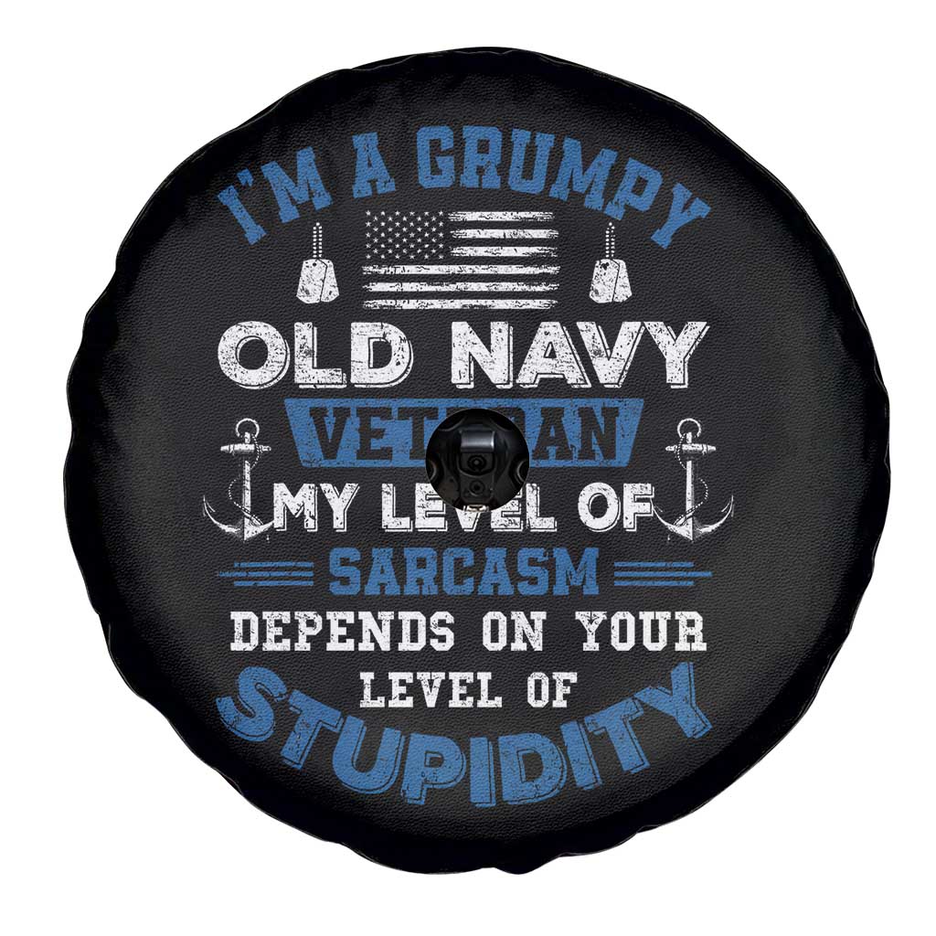 I Am A Grumpy Old Navy Veteran My Level Of Sarcasm Depends On Your Level Of Stupidity Spare Tire Cover - Wonder Print Shop