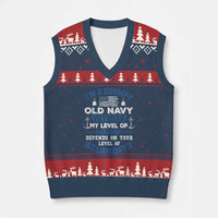 I Am A Grumpy Old Navy Veteran My Level Of Sarcasm Depends On Your Level Of Stupidity V-Neck Knit Sweater Vest - Wonder Print Shop