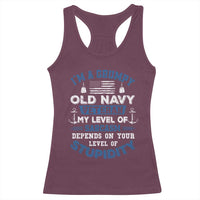I Am A Grumpy Old Navy Veteran My Level Of Sarcasm Depends On Your Level Of Stupidity Racerback Tank Top - Wonder Print Shop