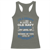 I Am A Grumpy Old Navy Veteran My Level Of Sarcasm Depends On Your Level Of Stupidity Racerback Tank Top - Wonder Print Shop
