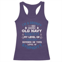 I Am A Grumpy Old Navy Veteran My Level Of Sarcasm Depends On Your Level Of Stupidity Racerback Tank Top - Wonder Print Shop