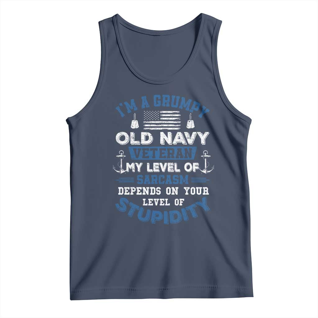I Am A Grumpy Old Navy Veteran My Level Of Sarcasm Depends On Your Level Of Stupidity Tank Top - Wonder Print Shop