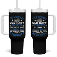 I Am A Grumpy Old Navy Veteran My Level Of Sarcasm Depends On Your Level Of Stupidity Tumbler With Handle - Wonder Print Shop