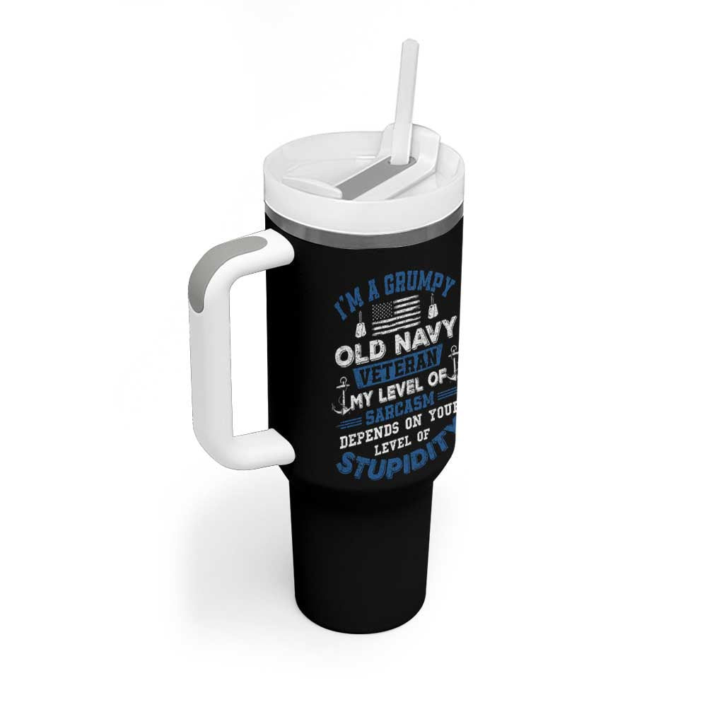 I Am A Grumpy Old Navy Veteran My Level Of Sarcasm Depends On Your Level Of Stupidity Tumbler With Handle - Wonder Print Shop