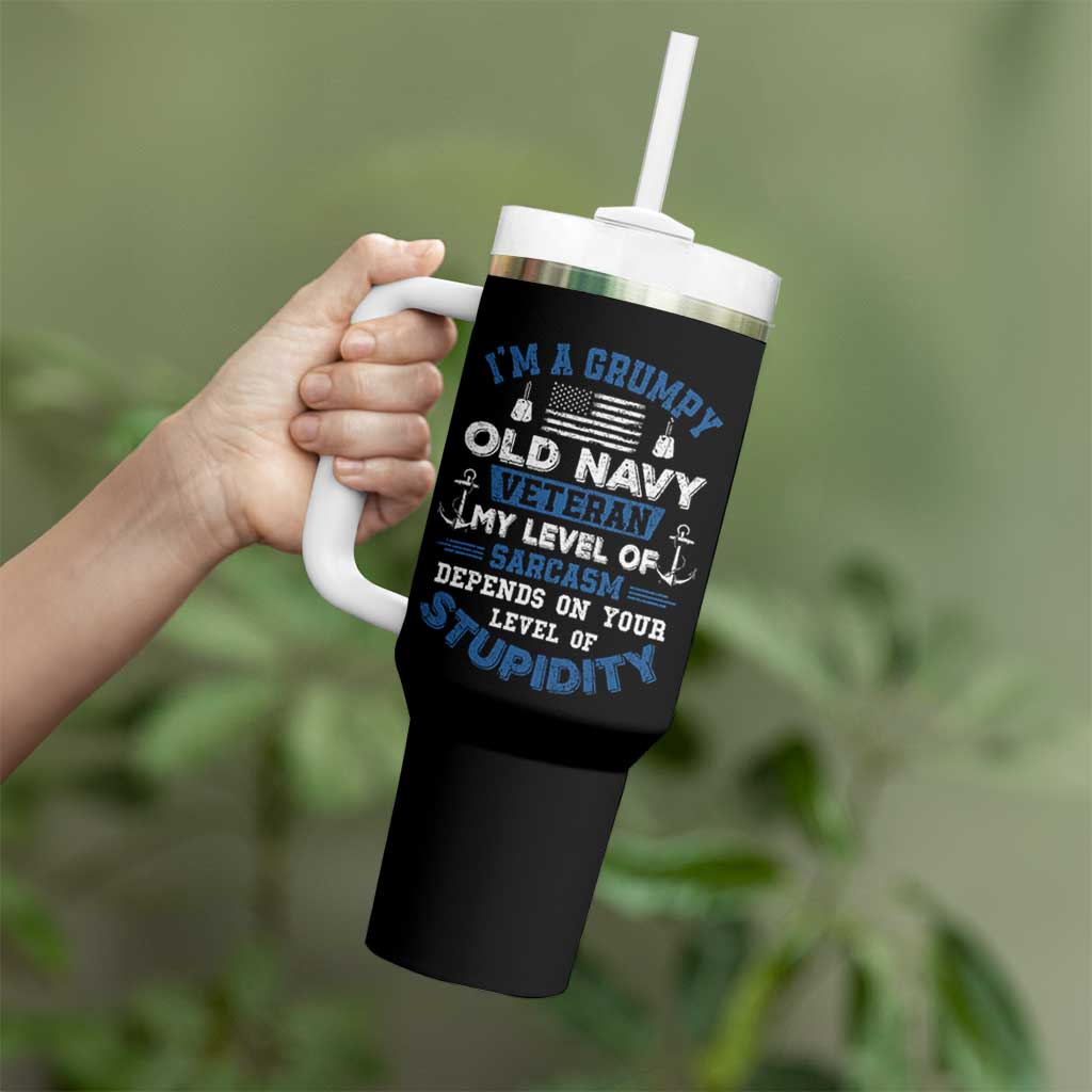 I Am A Grumpy Old Navy Veteran My Level Of Sarcasm Depends On Your Level Of Stupidity Tumbler With Handle - Wonder Print Shop