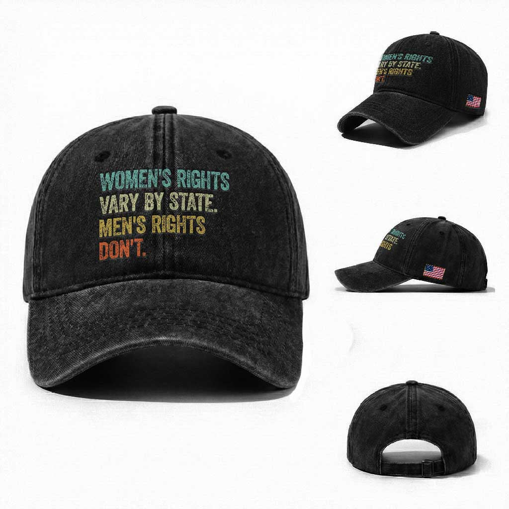 Women's Rights Vary By State Men Rights Don't Feminist Retro Washed Cotton Baseball Cap