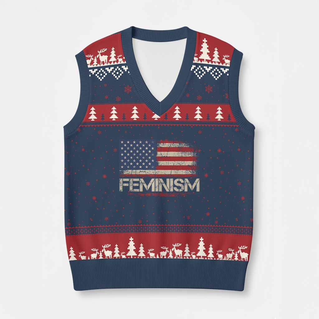Feminism Feminist American Flag V-Neck Knit Sweater Vest Patriotic Womens Rights