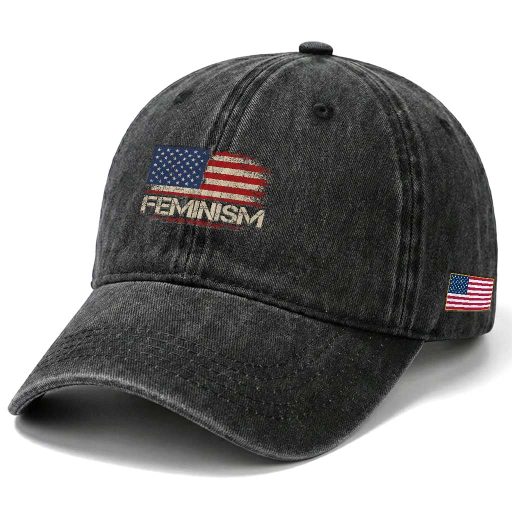 Feminism Feminist American Flag Washed Cotton Baseball Cap Patriotic Womens Rights