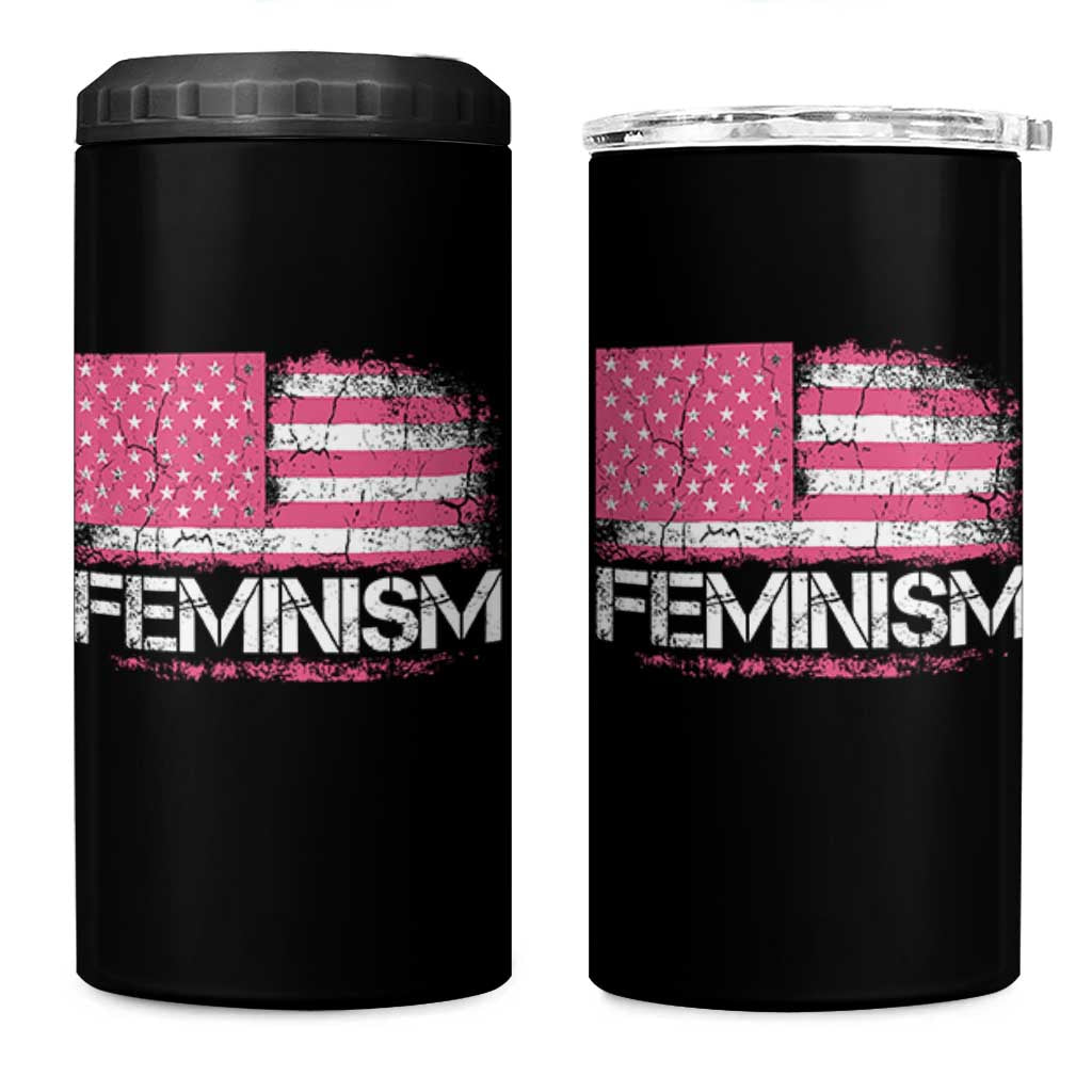 Feminism Feminist Pink American Flag 4 in 1 Can Cooler Tumbler Patriotic Womens Rights