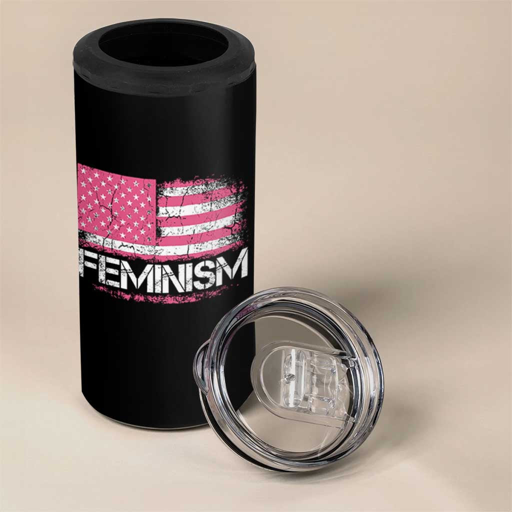 Feminism Feminist Pink American Flag 4 in 1 Can Cooler Tumbler Patriotic Womens Rights