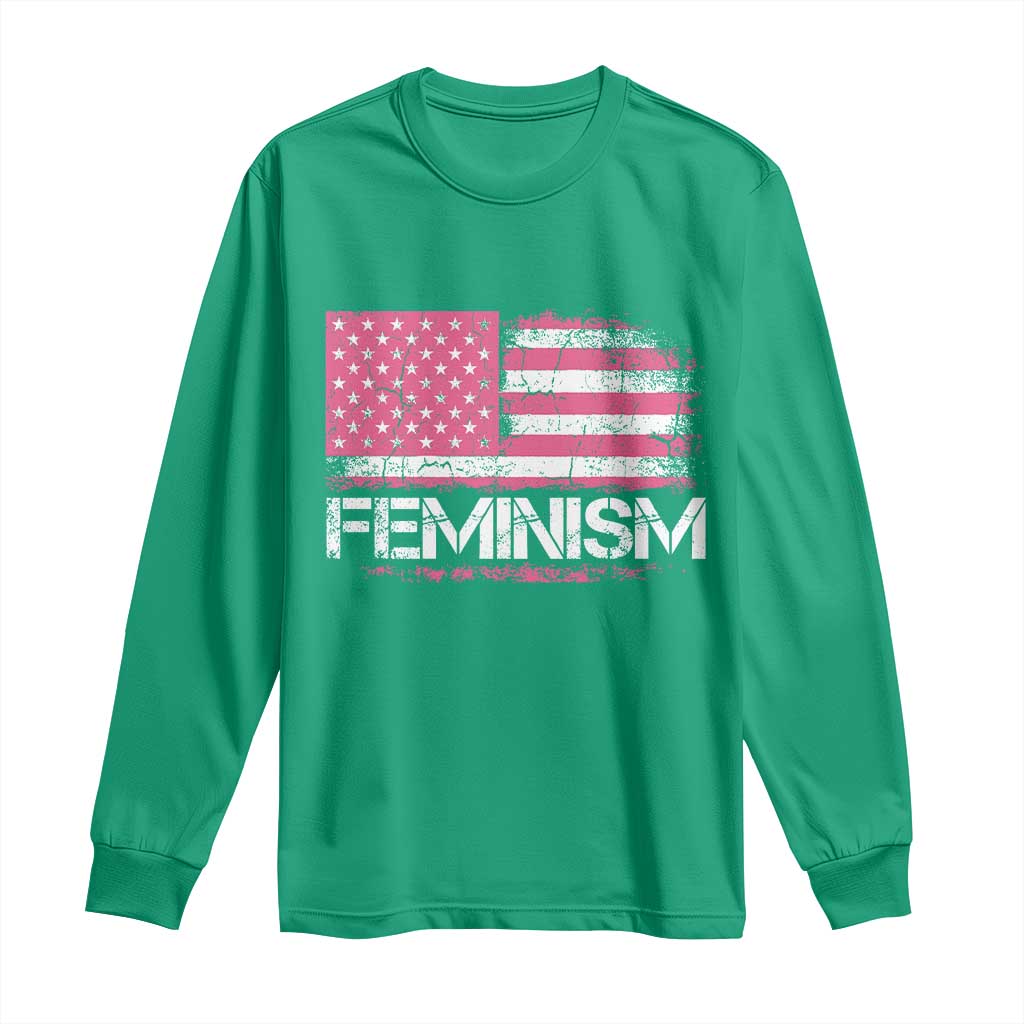 Feminism Feminist Pink American Flag Long Sleeve Shirt Patriotic Womens Rights