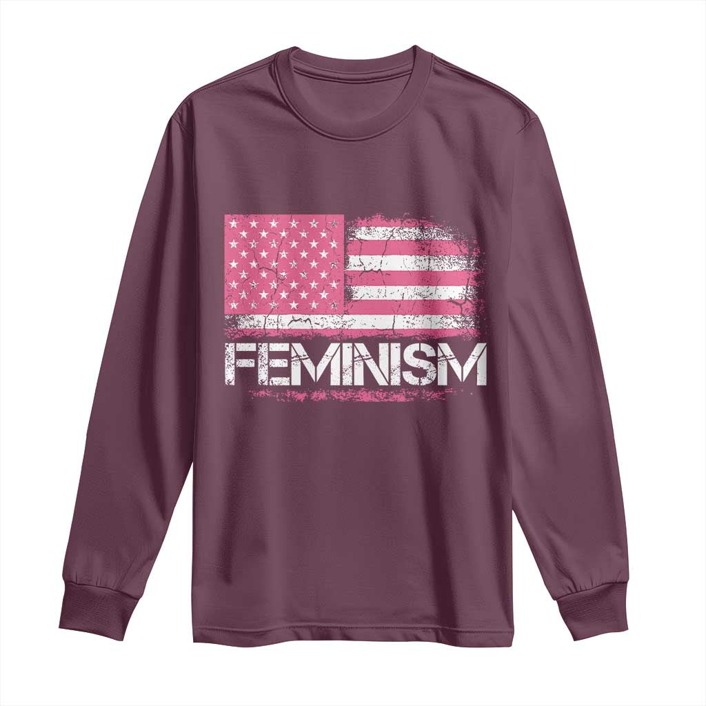 Feminism Feminist Pink American Flag Long Sleeve Shirt Patriotic Womens Rights