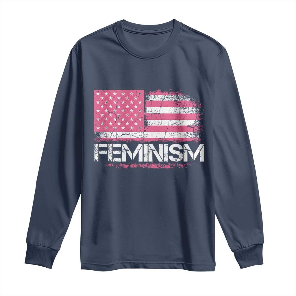 Feminism Feminist Pink American Flag Long Sleeve Shirt Patriotic Womens Rights
