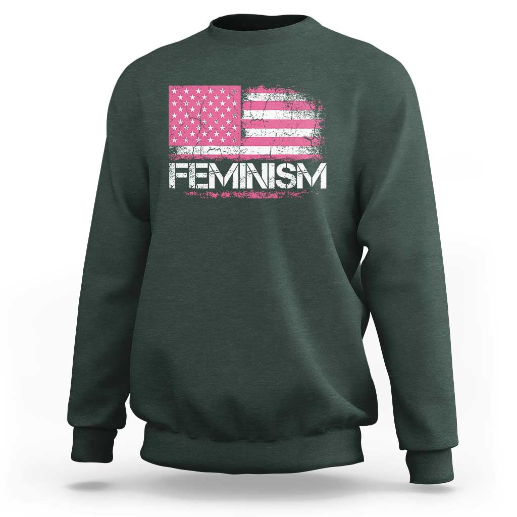 Feminism Feminist Pink American Flag Sweatshirt Patriotic Womens Rights
