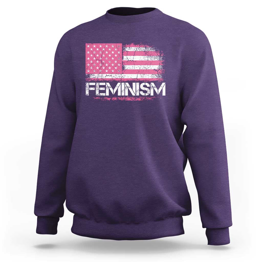 Feminism Feminist Pink American Flag Sweatshirt Patriotic Womens Rights