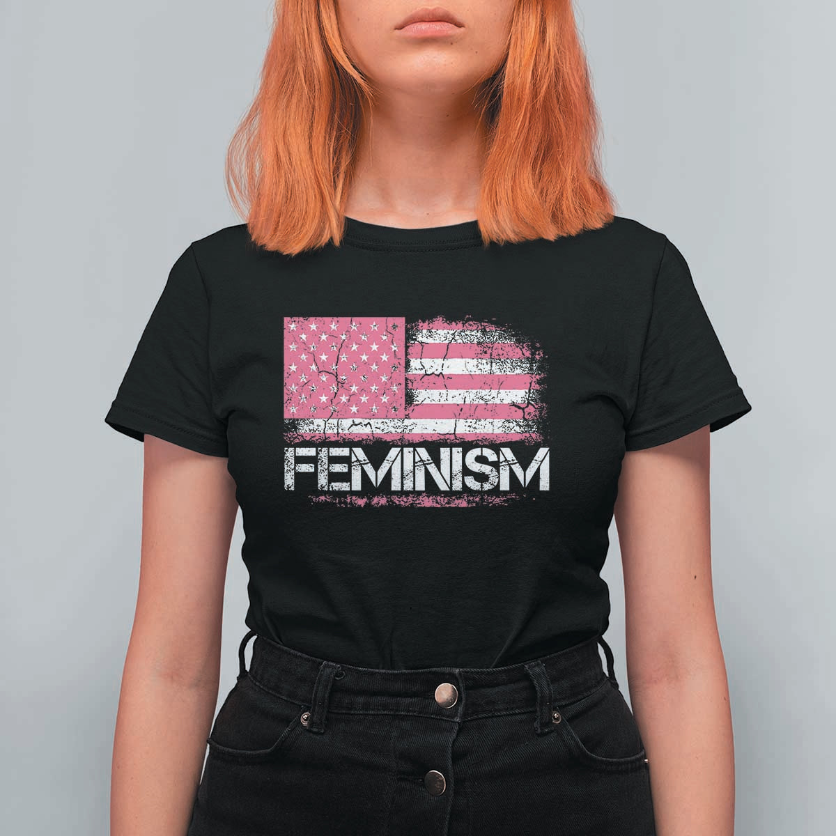 Feminism Feminist Pink American Flag T Shirt For Women Patriotic Womens Rights