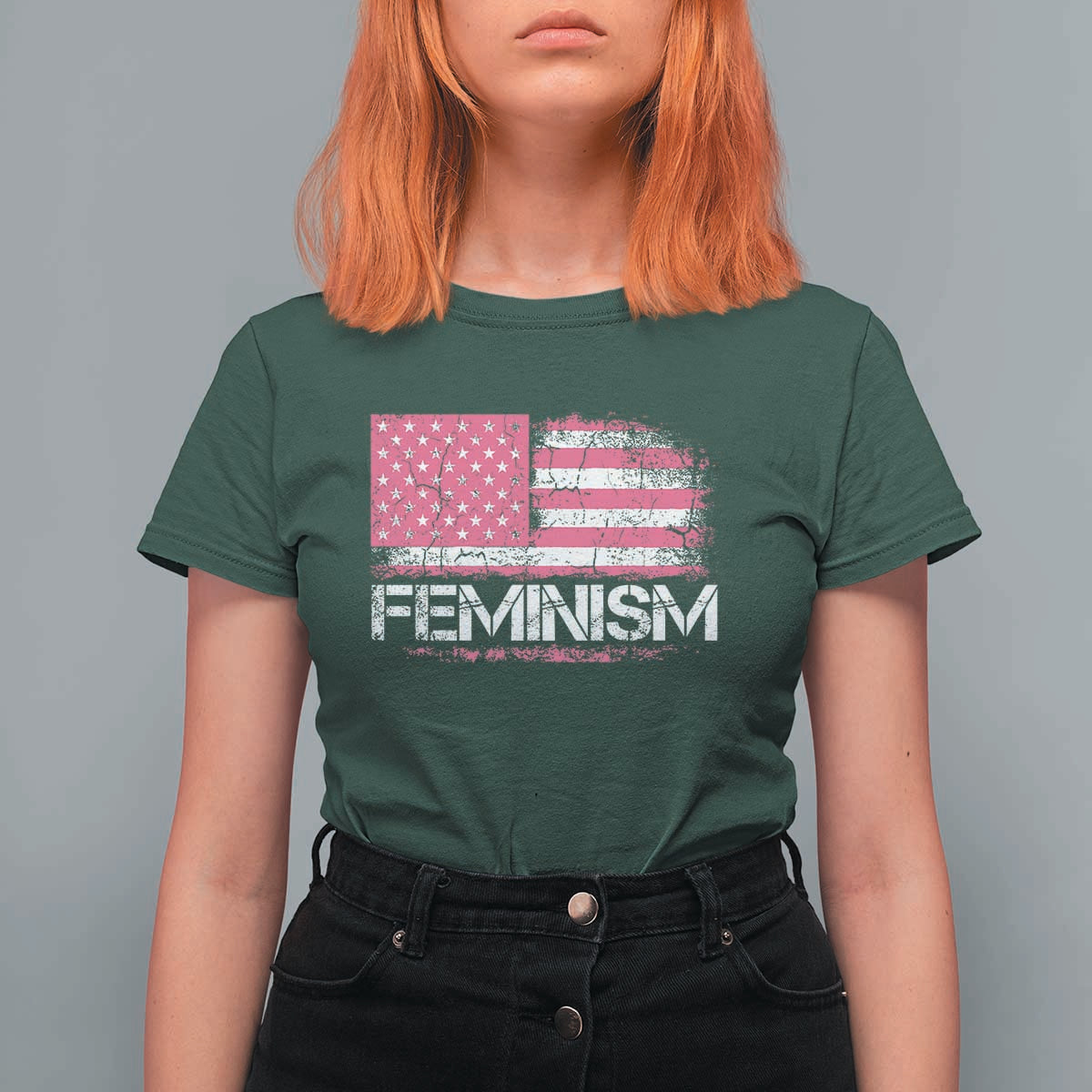 Feminism Feminist Pink American Flag T Shirt For Women Patriotic Womens Rights