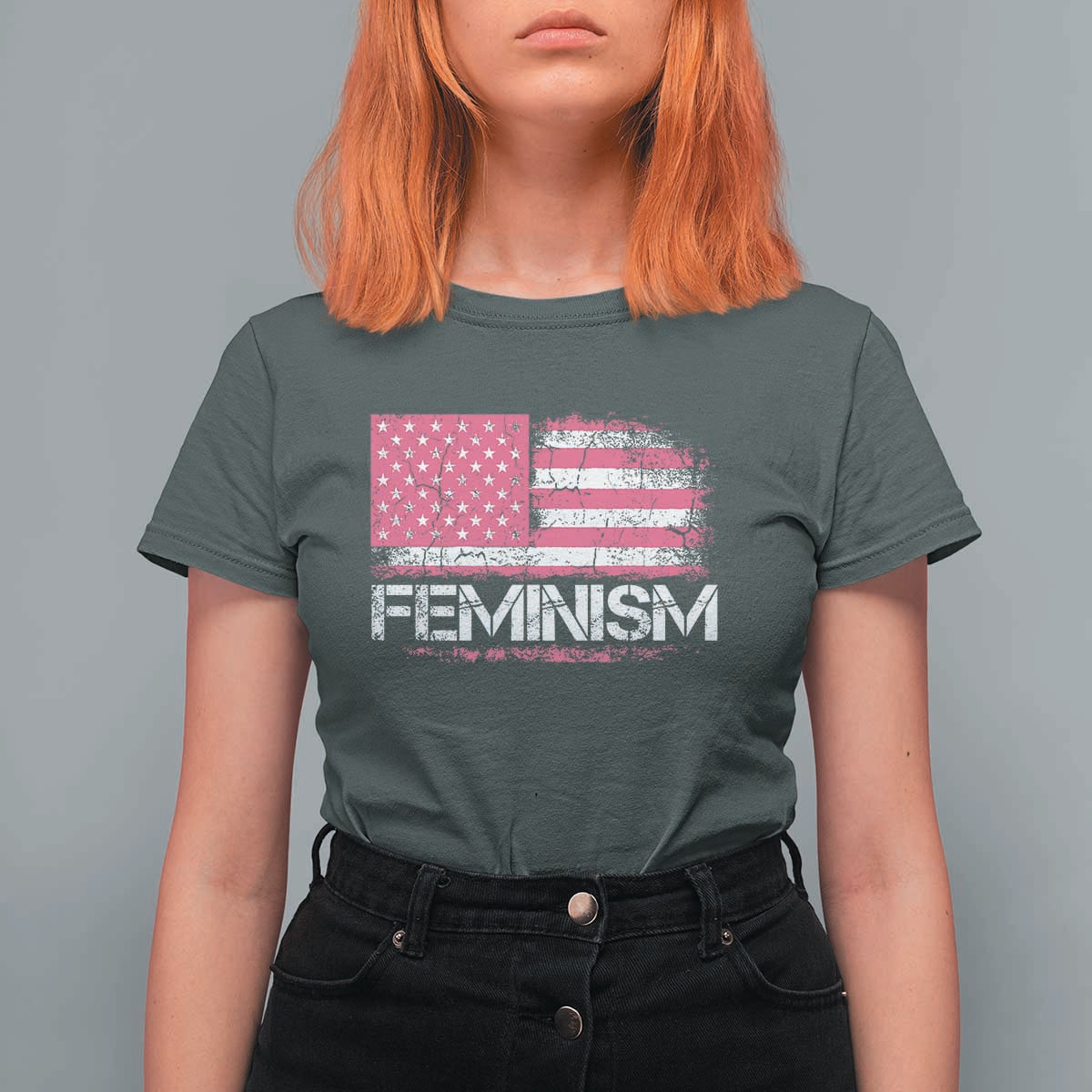 Feminism Feminist Pink American Flag T Shirt For Women Patriotic Womens Rights