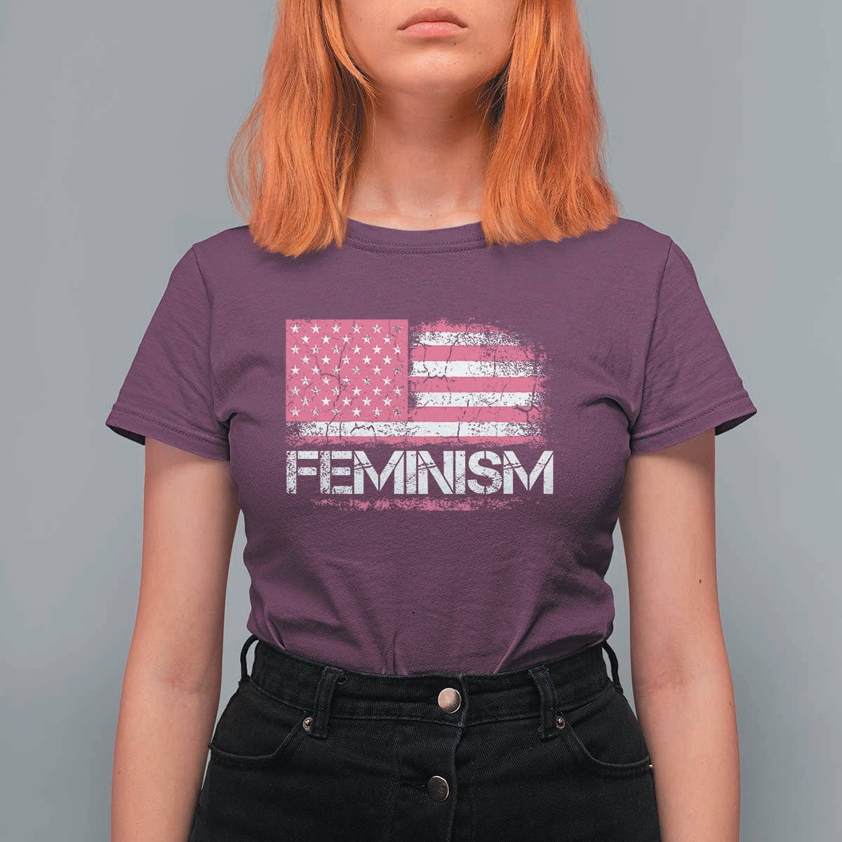 Feminism Feminist Pink American Flag T Shirt For Women Patriotic Womens Rights