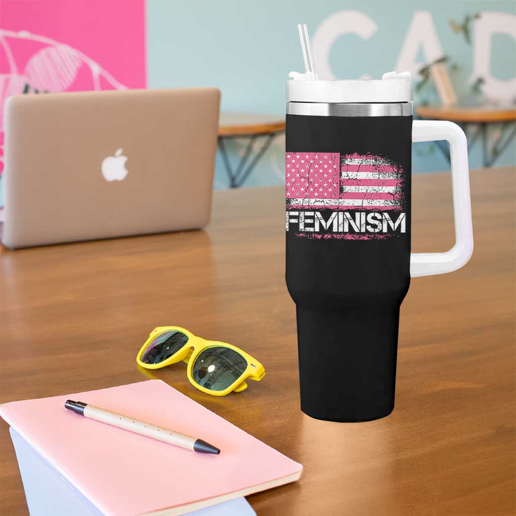 Feminism Feminist Pink American Flag Tumbler With Handle Patriotic Womens Rights