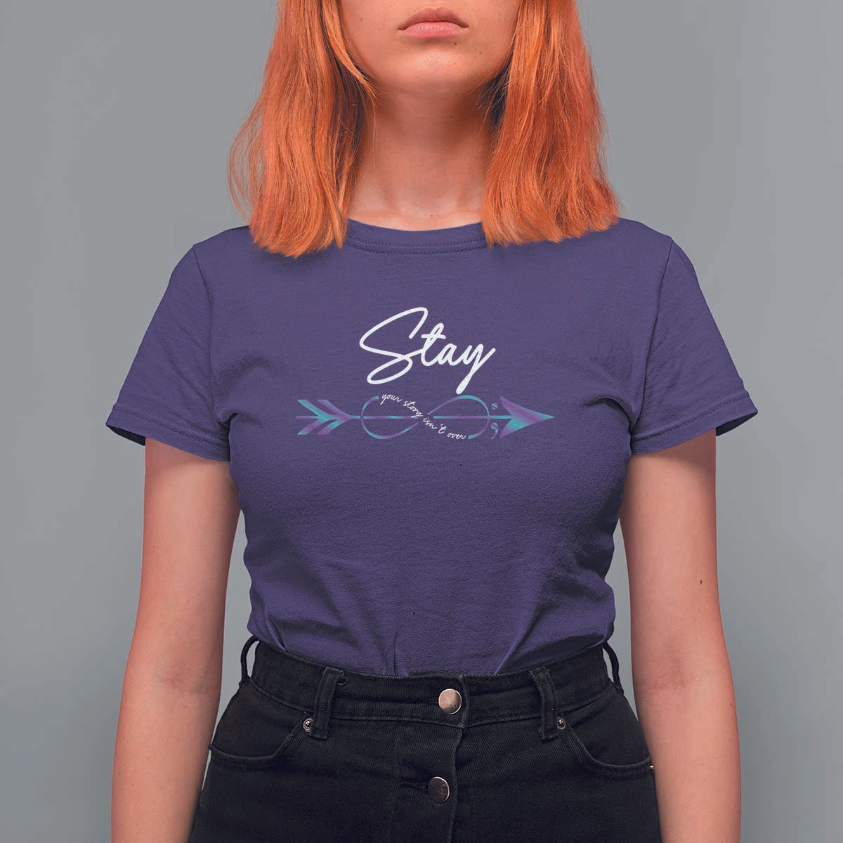Suicide Prevention Awareness T Shirt For Women Stay Your Story Isn't Over Arrow Semicolon - Wonder Print Shop