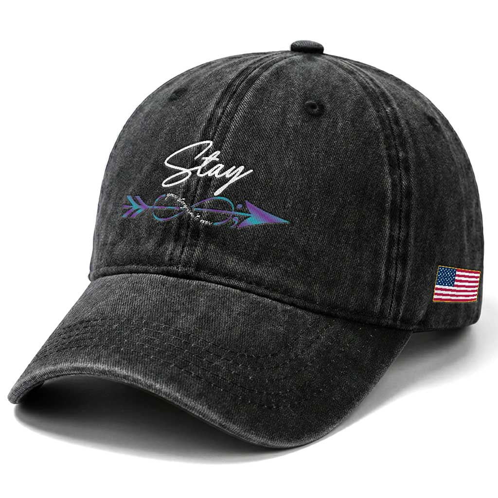 Suicide Prevention Awareness Washed Cotton Baseball Cap Stay Your Story Isn't Over Arrow Semicolon
