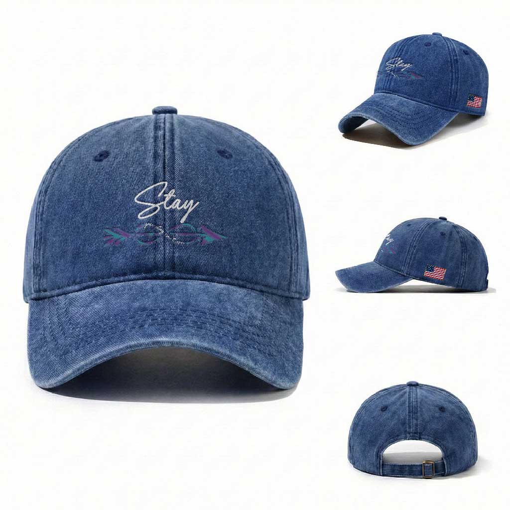 Suicide Prevention Awareness Washed Cotton Baseball Cap Stay Your Story Isn't Over Arrow Semicolon