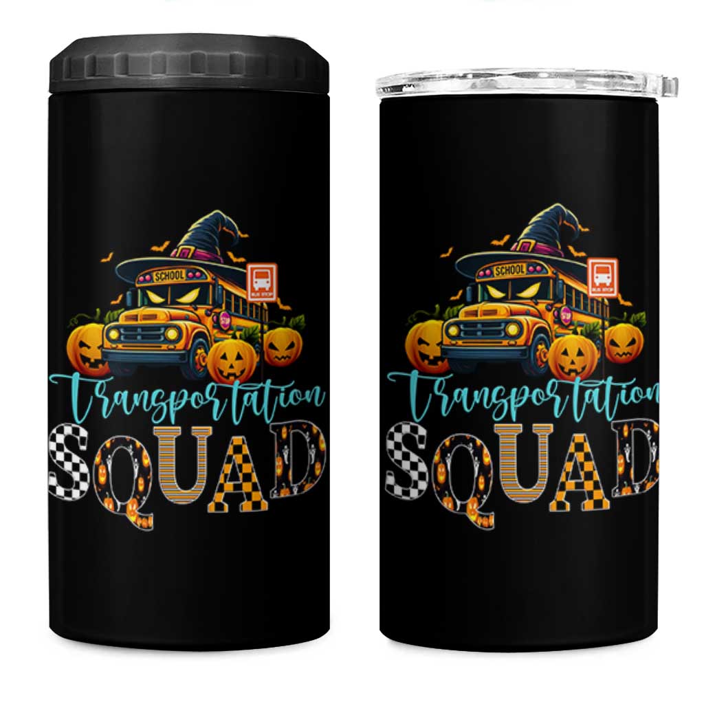 Halloween School Bus Driver 4 in 1 Can Cooler Tumbler Transportation Squad Pumpkin Witch - Wonder Print Shop