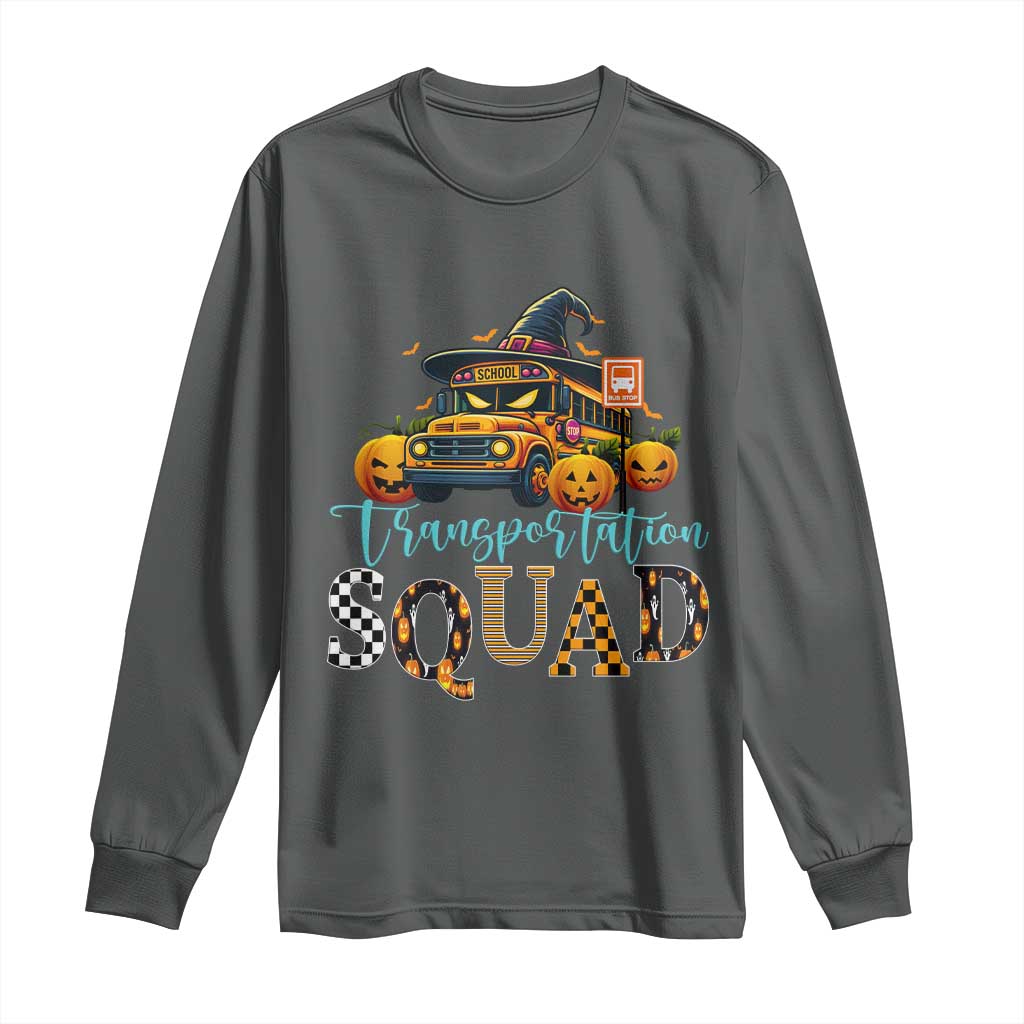 Halloween School Bus Driver Long Sleeve Shirt Transportation Squad Pumpkin Witch - Wonder Print Shop
