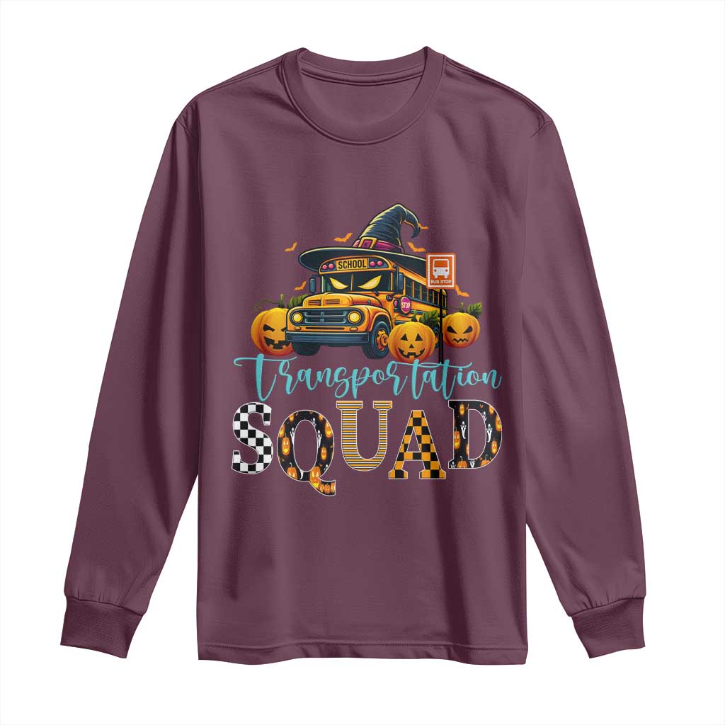 Halloween School Bus Driver Long Sleeve Shirt Transportation Squad Pumpkin Witch - Wonder Print Shop