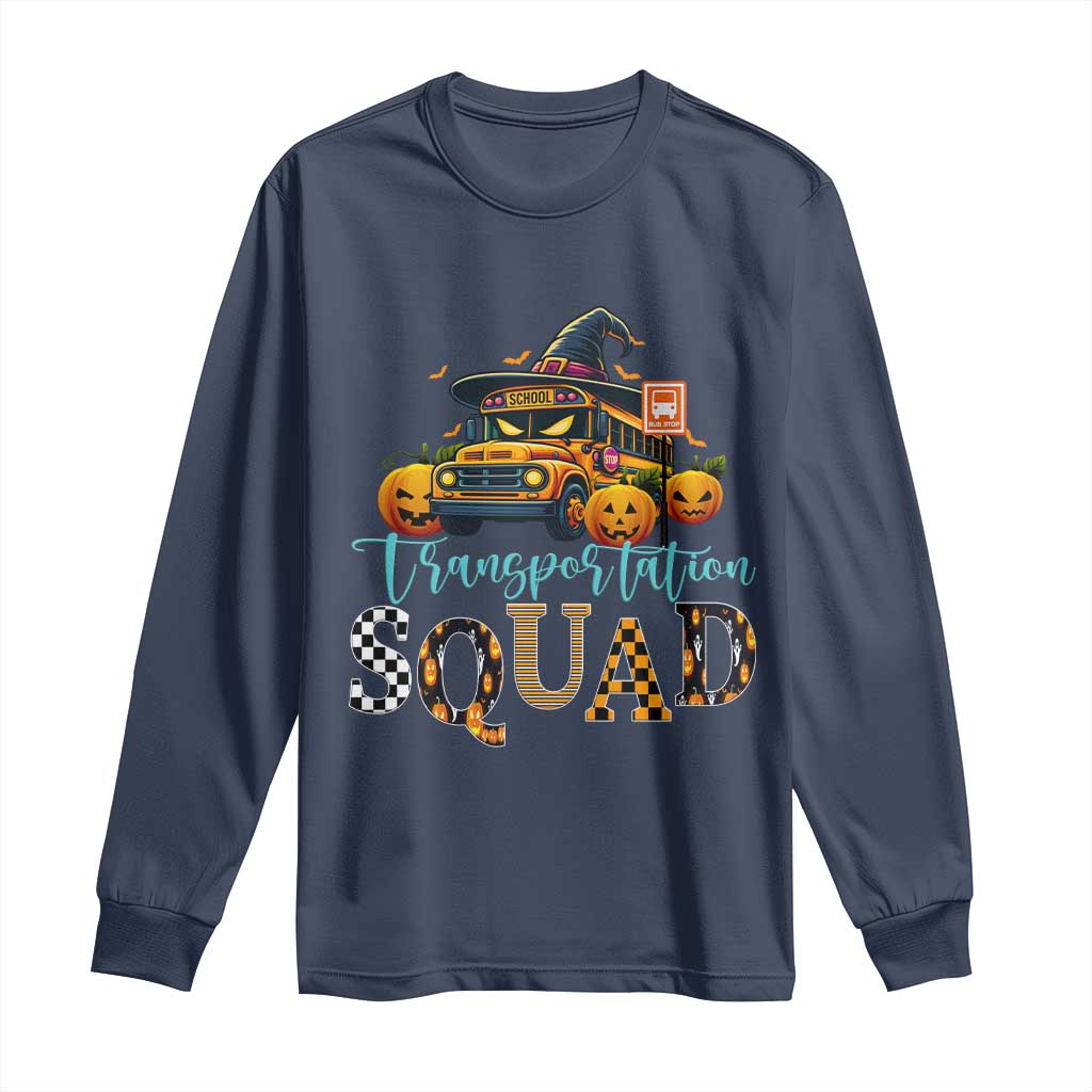 Halloween School Bus Driver Long Sleeve Shirt Transportation Squad Pumpkin Witch - Wonder Print Shop