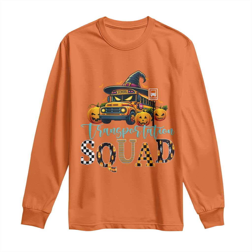 Halloween School Bus Driver Long Sleeve Shirt Transportation Squad Pumpkin Witch - Wonder Print Shop