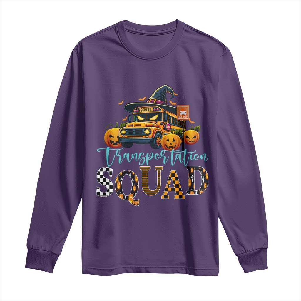 Halloween School Bus Driver Long Sleeve Shirt Transportation Squad Pumpkin Witch - Wonder Print Shop