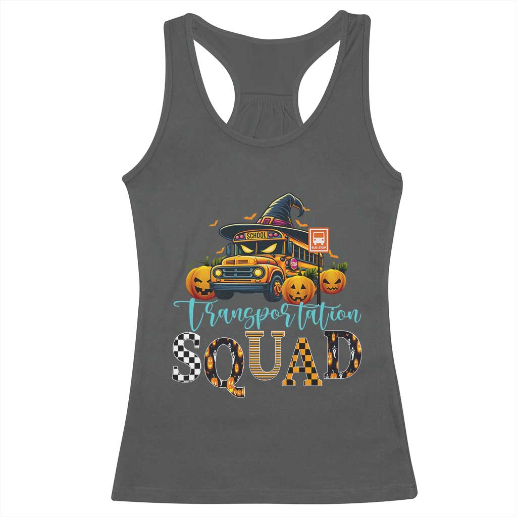 Halloween School Bus Driver Racerback Tank Top Transportation Squad Pumpkin Witch - Wonder Print Shop