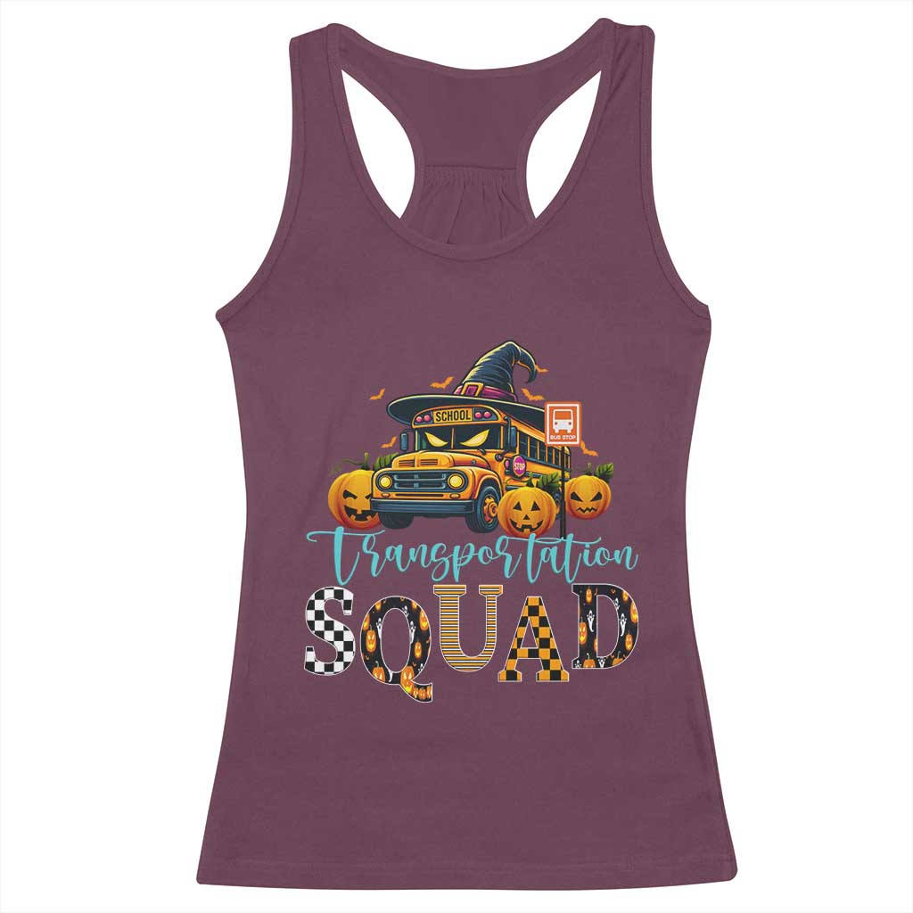 Halloween School Bus Driver Racerback Tank Top Transportation Squad Pumpkin Witch - Wonder Print Shop
