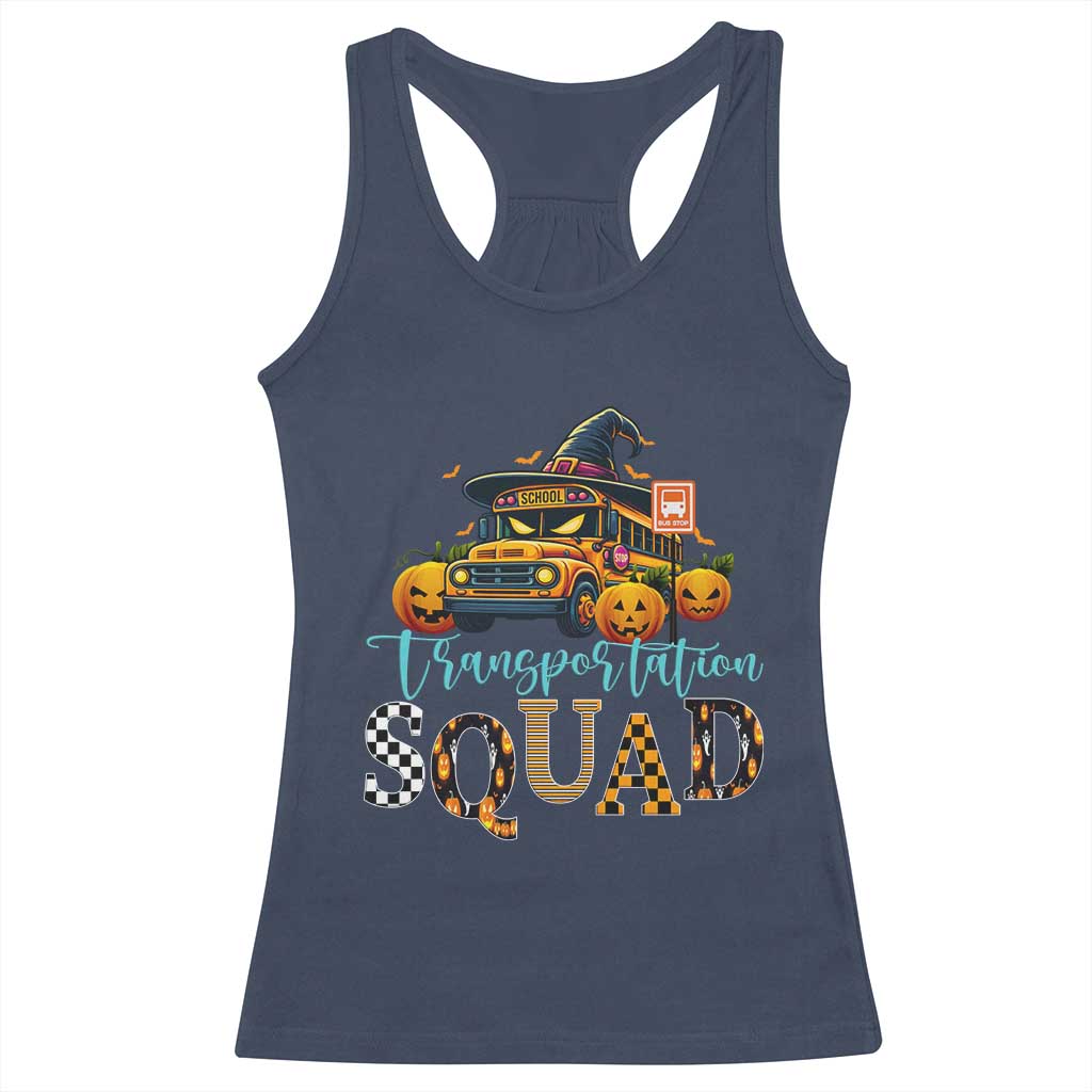 Halloween School Bus Driver Racerback Tank Top Transportation Squad Pumpkin Witch - Wonder Print Shop