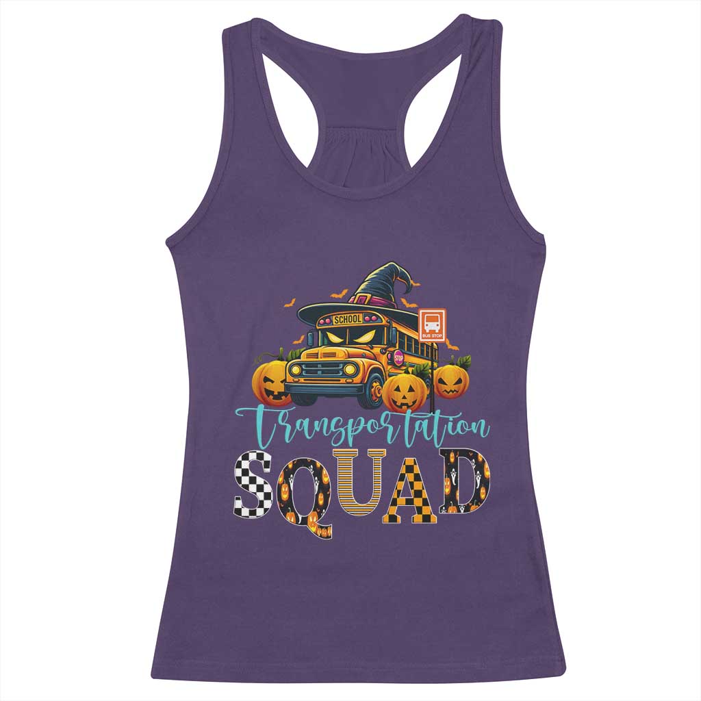 Halloween School Bus Driver Racerback Tank Top Transportation Squad Pumpkin Witch - Wonder Print Shop