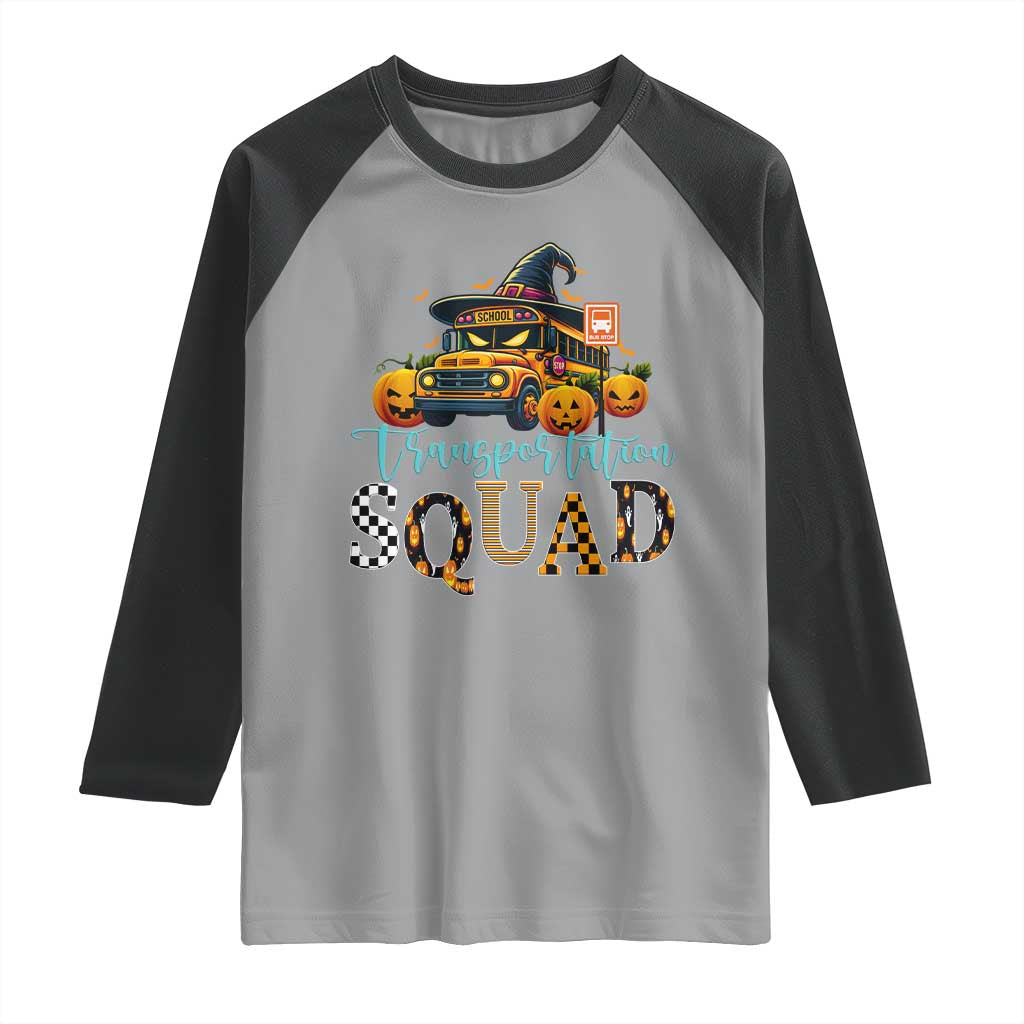 Halloween School Bus Driver Raglan Shirt Transportation Squad Pumpkin Witch - Wonder Print Shop