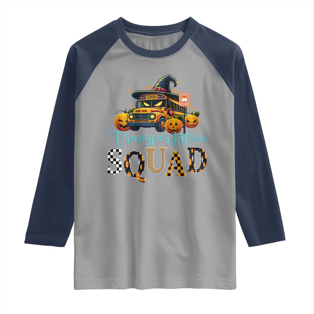 Halloween School Bus Driver Raglan Shirt Transportation Squad Pumpkin Witch - Wonder Print Shop
