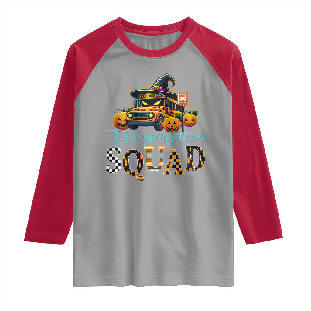 Halloween School Bus Driver Raglan Shirt Transportation Squad Pumpkin Witch - Wonder Print Shop