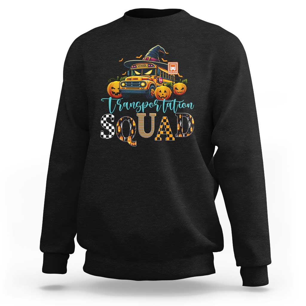 Halloween School Bus Driver Sweatshirt Transportation Squad Pumpkin Witch - Wonder Print Shop